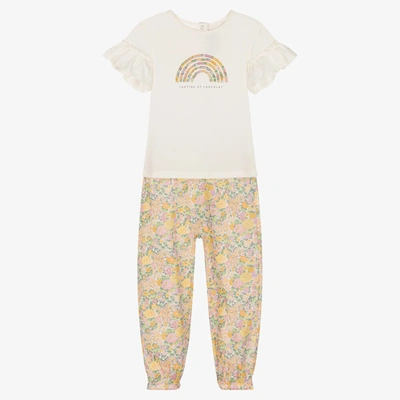 Shop Tartine Et Chocolat Girls Ivory T-shirt & Liberty Floral Trouser Set