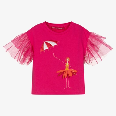 Shop Agatha Ruiz De La Prada Girls Pink Tulle Sleeve T-shirt