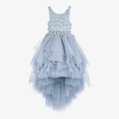 Shop Maison Ava Girls Blue Embroidered Tulle & Satin Organza Dress