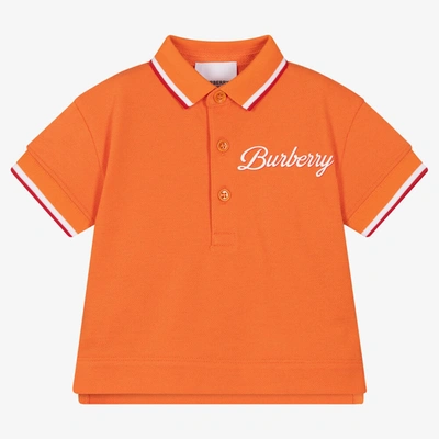 Shop Burberry Baby Boys Orange Logo Polo Shirt