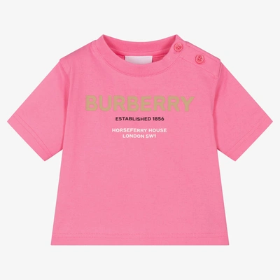 Shop Burberry Baby Girls Pink Horseferry Cotton T-shirt