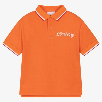 Shop Burberry Boys Orange Cotton Logo Polo Shirt