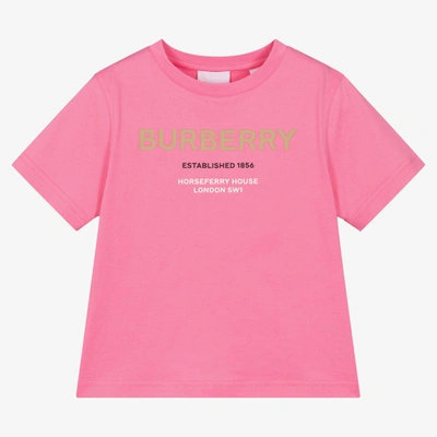 Shop Burberry Girls Pink Horseferry Cotton T-shirt