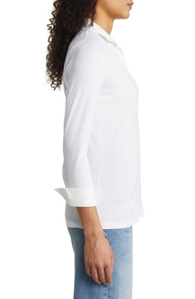 Shop Nic + Zoe Drape Ribbed Collared Top In Paper White