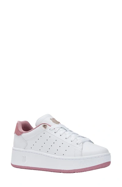 Shop K-swiss Classic Pf Platform Sneaker In White/ Foxglove