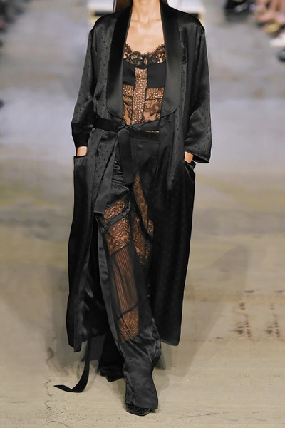 Shop Givenchy Wide-leg Pants In Black Satin, Lace And Chiffon