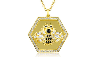 Shop Cz By Kenneth Jay Lane Cz Bee Hexagon Pendant Necklace In Black/ Gold