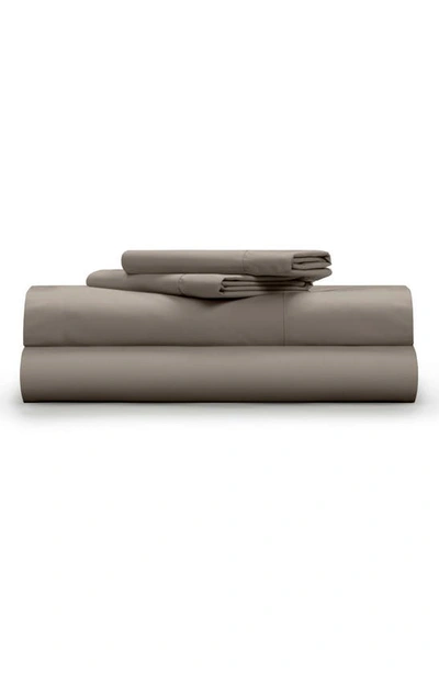 Shop Pg Goods Classic Cool & Crisp 100% Cotton Percale 4-piece Sheet Set In Sandy Taupe