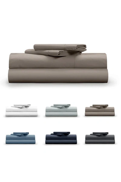 Shop Pg Goods Classic Cool & Crisp 100% Cotton Percale 4-piece Sheet Set In Sandy Taupe