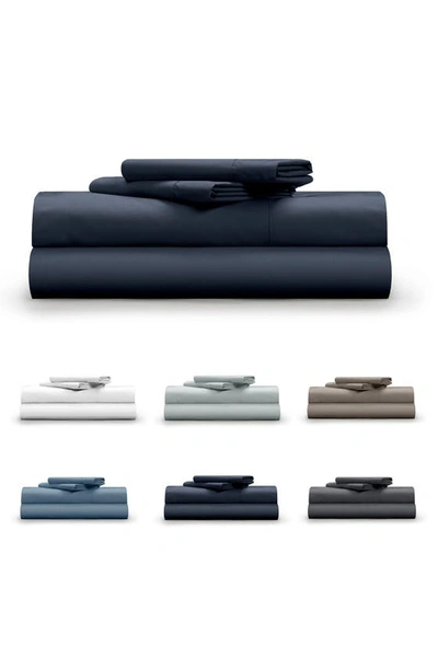 Shop Pg Goods Classic Cool & Crisp 100% Cotton Percale 4-piece Sheet Set In Dark Navy