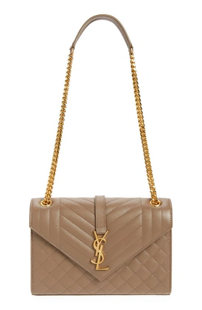 Shop Saint Laurent Medium Cassandra Quilted Leather Envelope Bag In Taupe/ Taupe/ Taupe