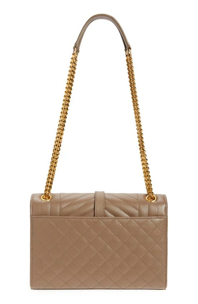 Shop Saint Laurent Medium Cassandra Quilted Leather Envelope Bag In Taupe/ Taupe/ Taupe