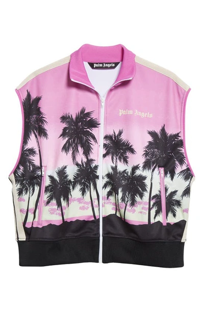 Palm Angels Sunset-print Striped Track Gilet In Purple Black