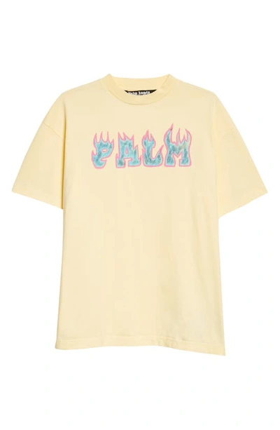 Palm Angels Logo Flames Vint Tee In Yellow | ModeSens