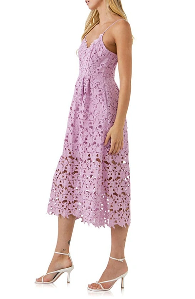 Shop Endless Rose Lace Spaghetti Strap Midi Dress In Lilac