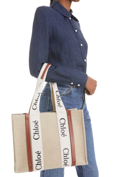 Chloé Chloe Women Multicolor Fabric Small Woody Shopping Bag In White - Brown 1
