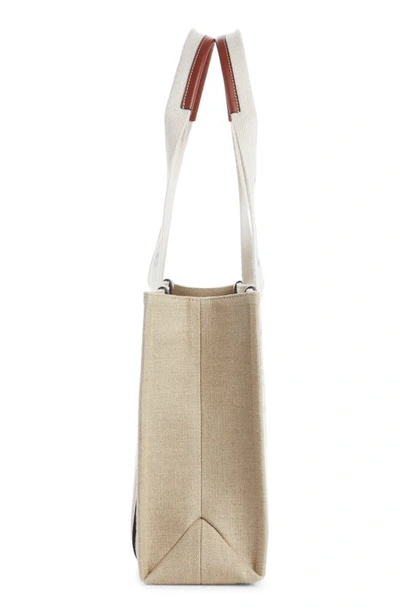Shop Chloé Medium Woody Linen Tote In White - Brown 1