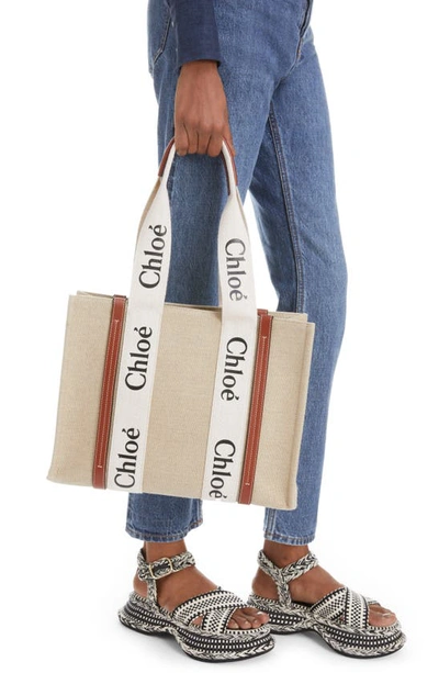 Chloé Chloe Women Multicolor Fabric Small Woody Shopping Bag In White - Brown 1
