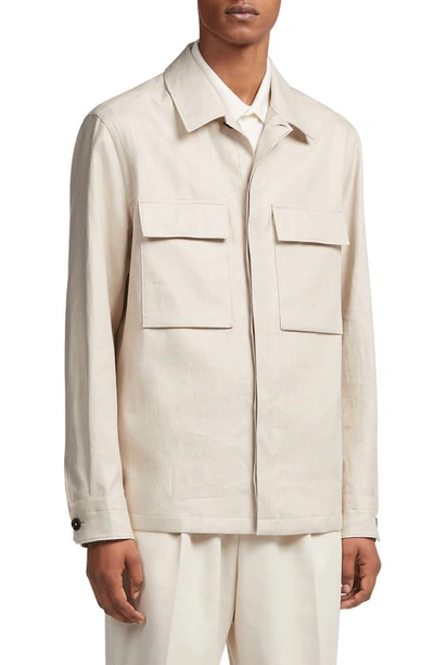 Zegna Linen-twill Overshirt In Sand