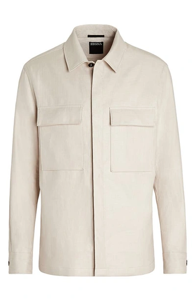 Shop Zegna Double Layer Linen Twill Overshirt In Sand