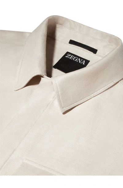 Shop Zegna Double Layer Linen Twill Overshirt In Sand
