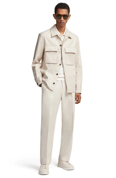 Shop Zegna Double Layer Linen Twill Overshirt In Sand