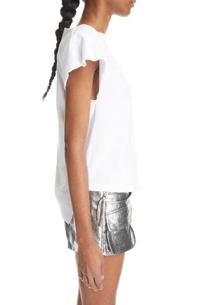 Isabel Marant Sebani Asymmetric Raw Edge Cap Sleeve Cotton Blouse In White