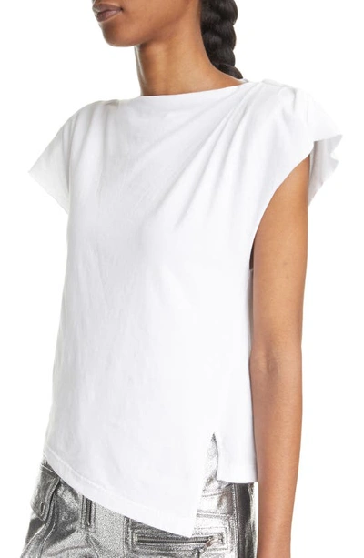 Isabel Marant Sebani Asymmetric Raw Edge Cap Sleeve Cotton Blouse In White