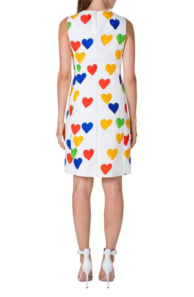 Shop Akris Heart Print Cotton & Silk Blend Sheath Dress In Ecru-multicolor