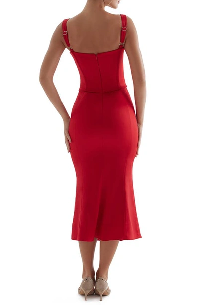 Shop House Of Cb Valencia Duchess Satin Corset Midi Dress In Red Rose