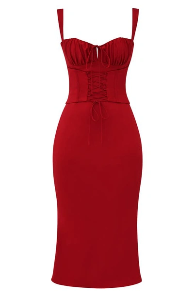 Shop House Of Cb Valencia Duchess Satin Corset Midi Dress In Red Rose