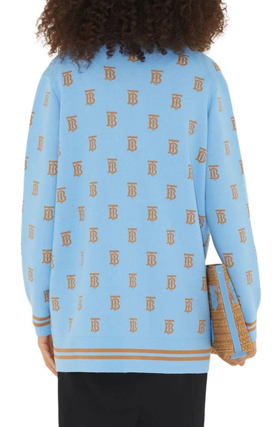 Shop Burberry Salena Tb Logo Jacquard Wool & Silk Blend Cardigan In Foxglove Blue