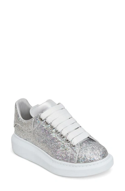 Shop Alexander Mcqueen Oversized Holographic Glitter Platform Sneaker In Holographic Silver