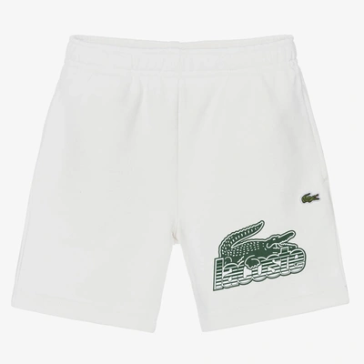 Shop Lacoste Boys White Large Logo Shorts
