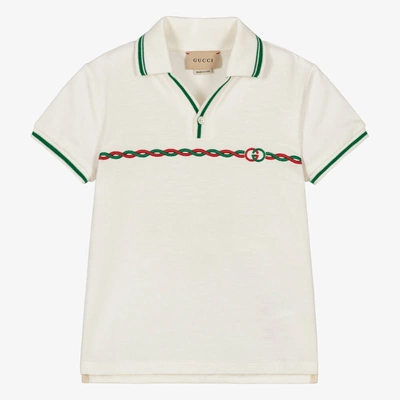 Shop Gucci Boys Ivory Web Stripe Polo Shirt