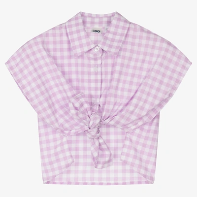 Shop Ido Junior Girls Purple Gingham Cotton Shirt