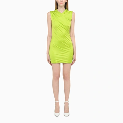 Shop Versace Lime Mini Dress With Draping In Yellow