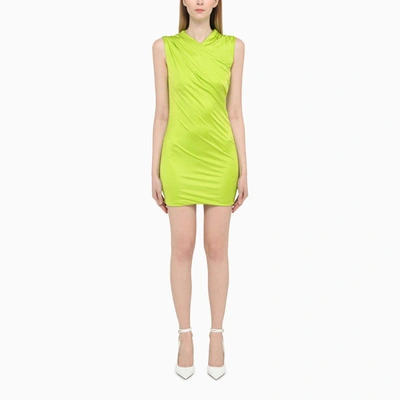 Versace Green Sleeveless Draped Mini Dress In Yellow