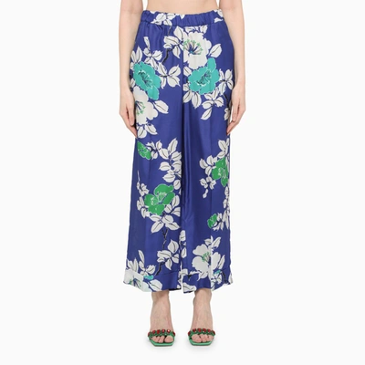 Shop P.a.r.o.s.h Blue Printed Silk Trousers In Multicolor