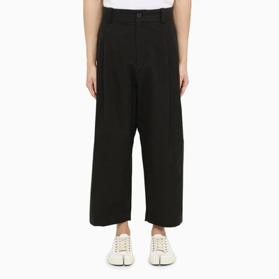 Studio Nicholson Cropped Navy Cotton Trousers In Blue