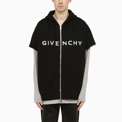 Givenchy Black And Grey Double Layer Zipped Hoodie In Black