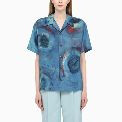 Shop Marni Printed Blue Wide Shirt In Light Blue