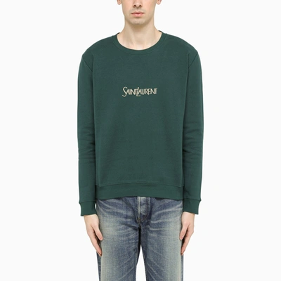 Shop Saint Laurent Regular Green Crew-neck Sweatshirt