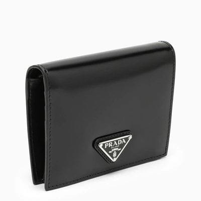 Shop Prada Black Brushed Leather Bi-fold Wallet