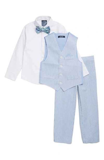 Shop Tommy Hilfiger Kids' Button-up Shirt, Vest, Pants & Bow Tie Set In Regatta Blue