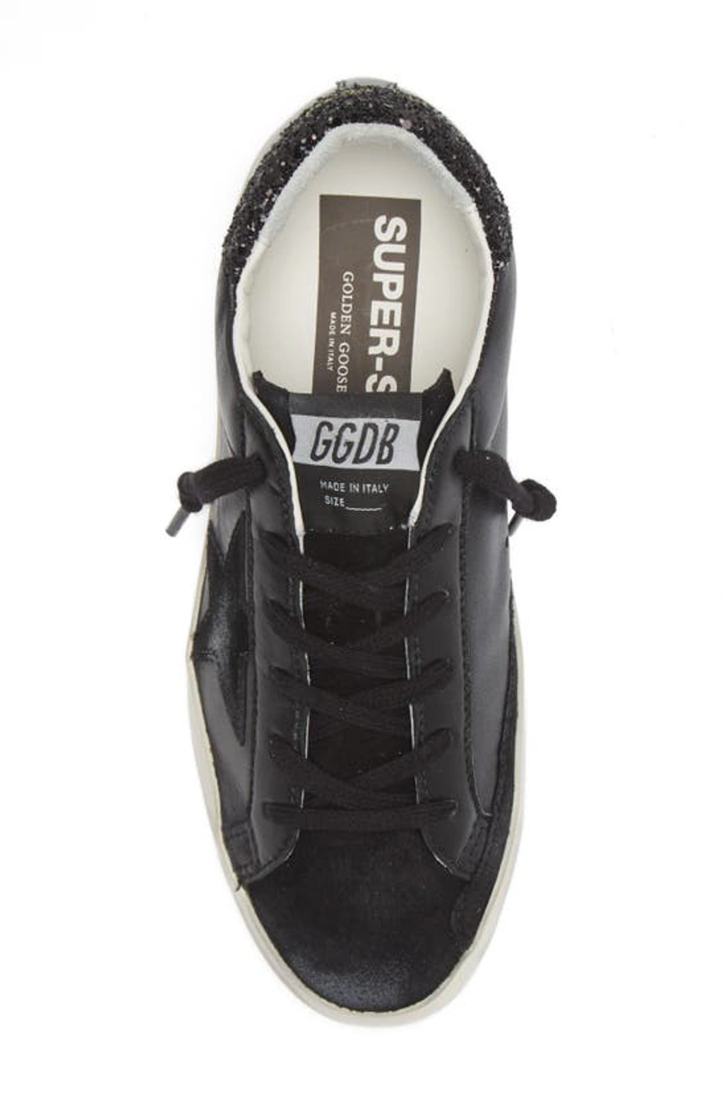 Golden Goose Super Star Black Low Trainer With Rhinestones