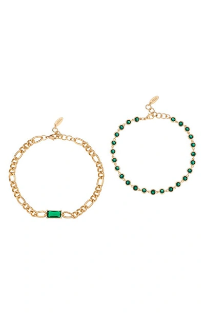 Shop Ettika Set Of 2 Chain & Cubic Zirconia Anklets In Green