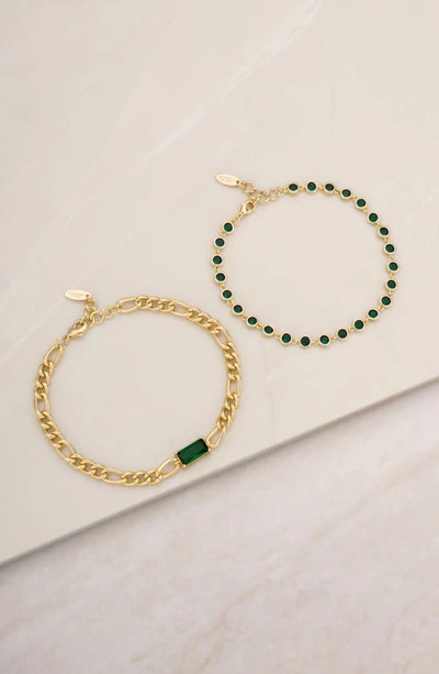Shop Ettika Set Of 2 Chain & Cubic Zirconia Anklets In Green
