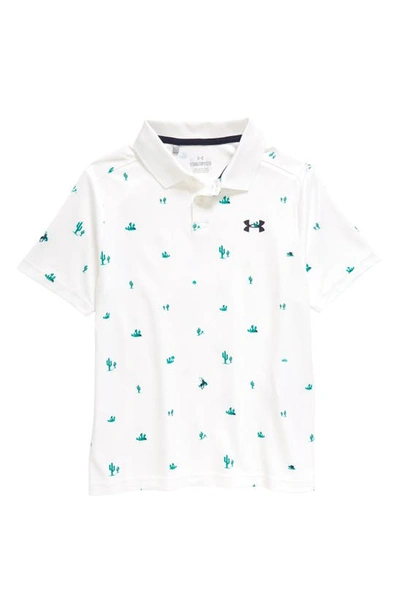 Shop Under Armour Kids' Performance Print Polo In White / Midnight Navy
