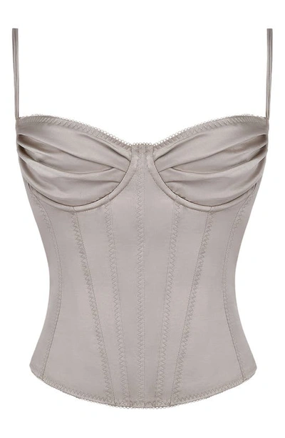 House Of Cb Chantal Satin Corset Crop Top In Sand